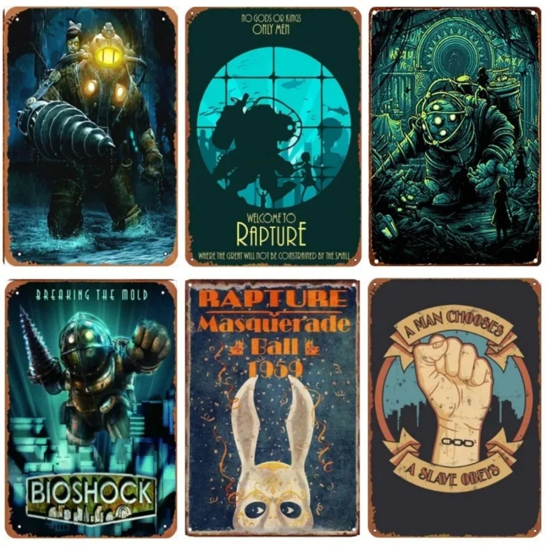 Retro Gaming Theme - Vintage Plakat Metalowy Bioshock Rapture –