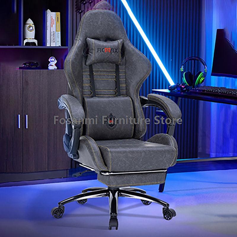 Retro Gaming Desk - Regulowane retro skórzane krzesło gamingowe do